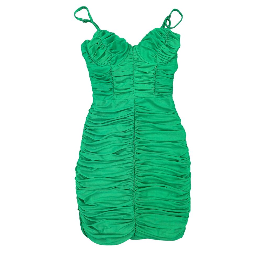 H:ours - Estelle Ruched Mini Dress in Kelly Green